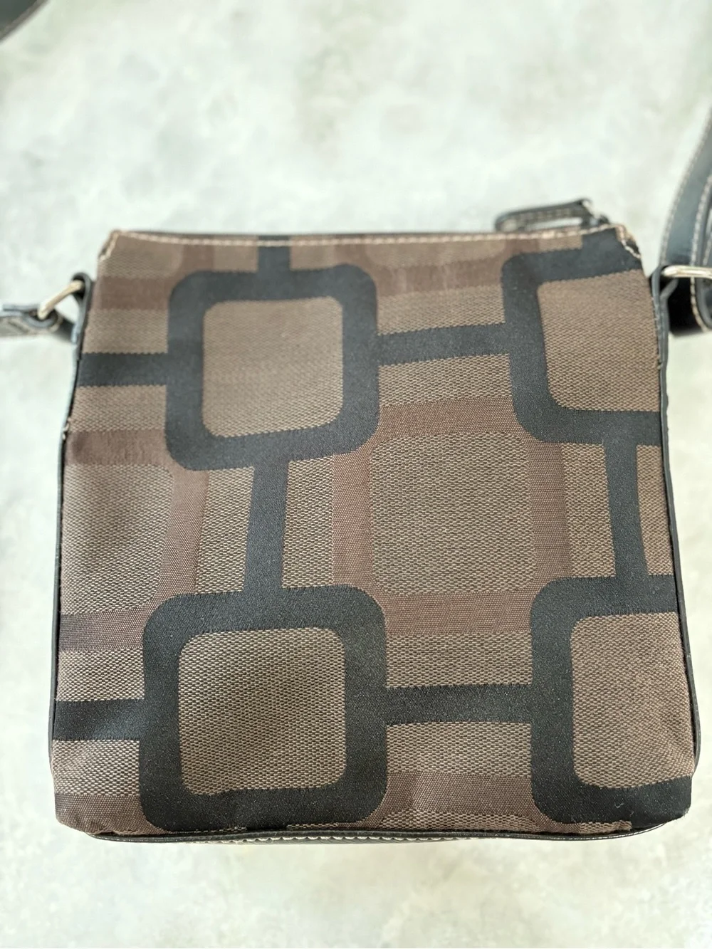 Nine West Signature Logo Canvas Crossbody Bag Brown Black - Picture 2 of 4
